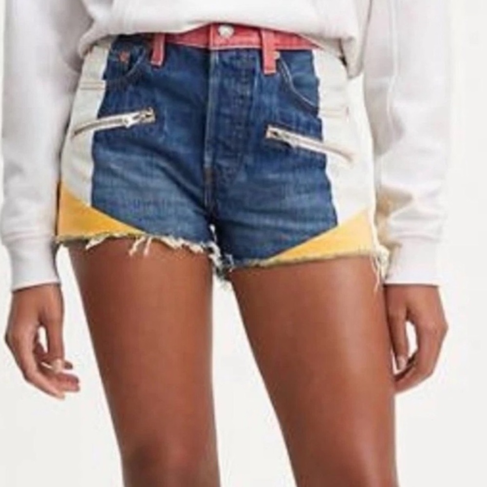 Levi's High Rise 501 Button Fly Denim  Color Block Jean Shorts  27